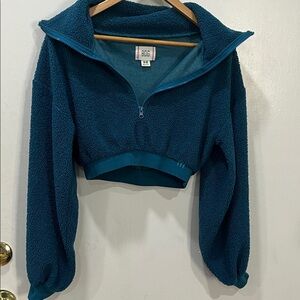 BDG Teal Fleece Quarter-Zip Top